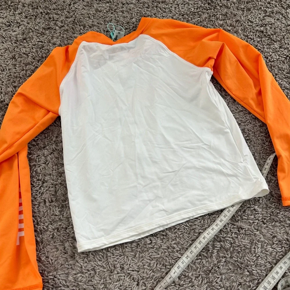 Shark Patrol Swimwear Kids Long Sleeve Orange White Shark Graphic Size‎ M